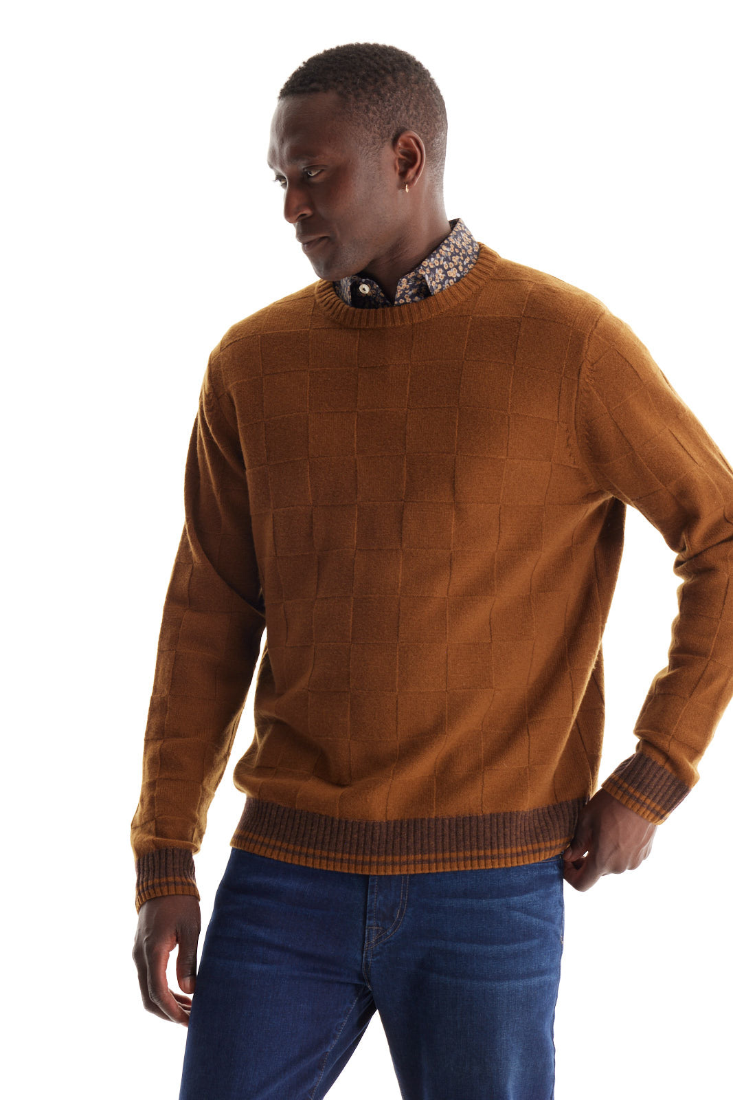 Merino Checker Crew Neck Sweater