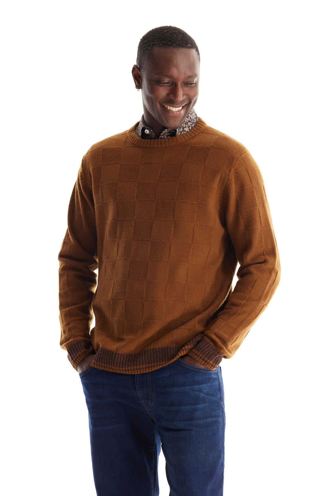 Merino Checker Crew Neck Sweater