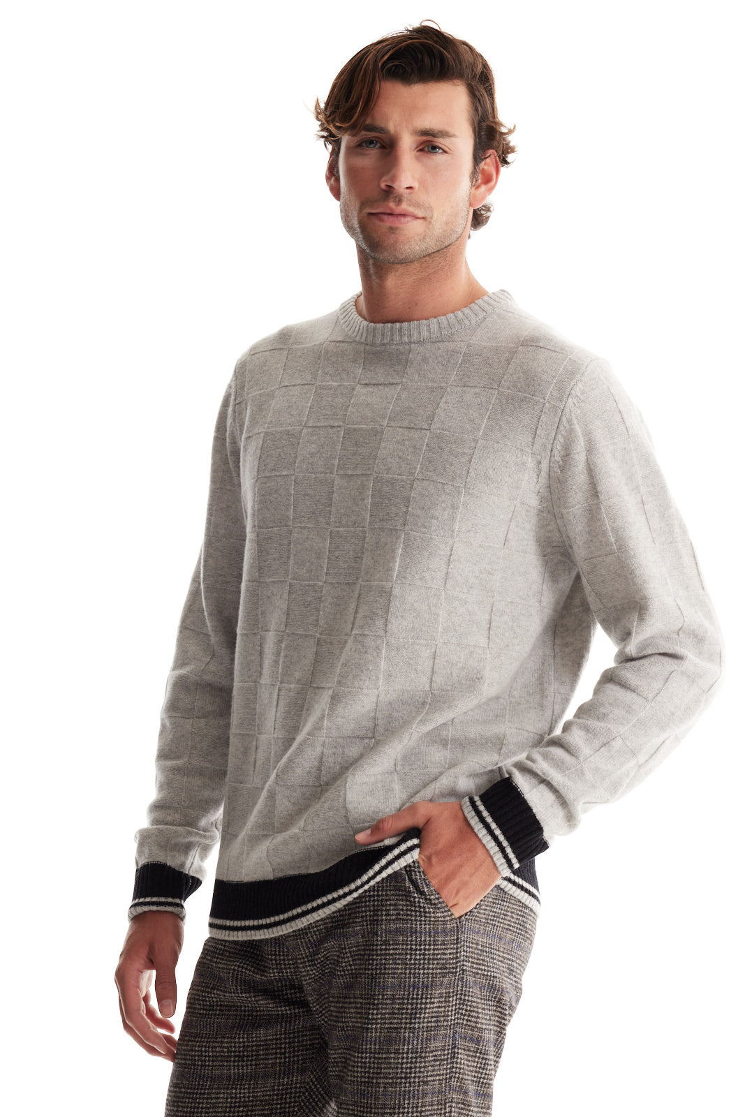Merino Checker Crew Neck Sweater