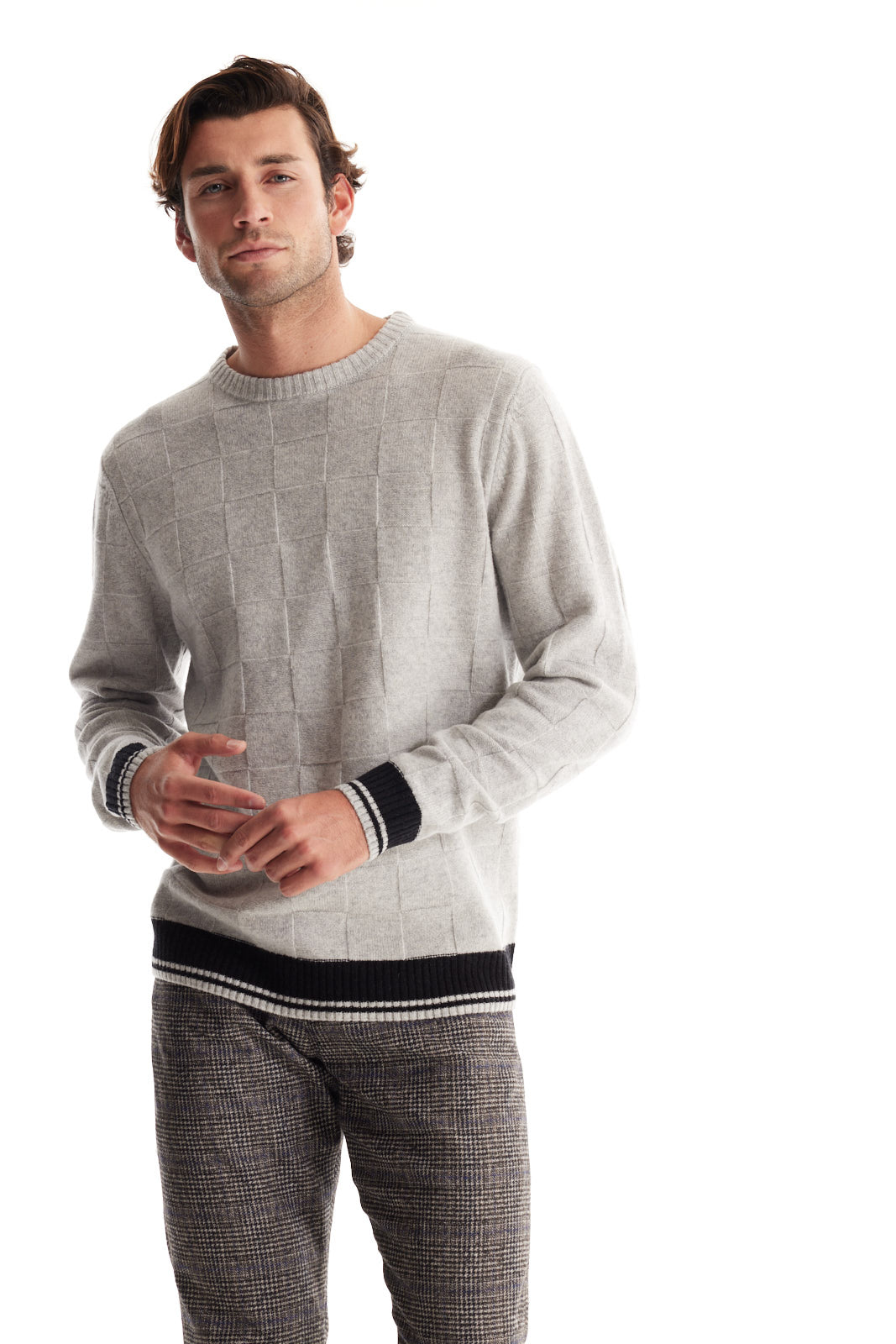 Merino Checker Crew Neck Sweater