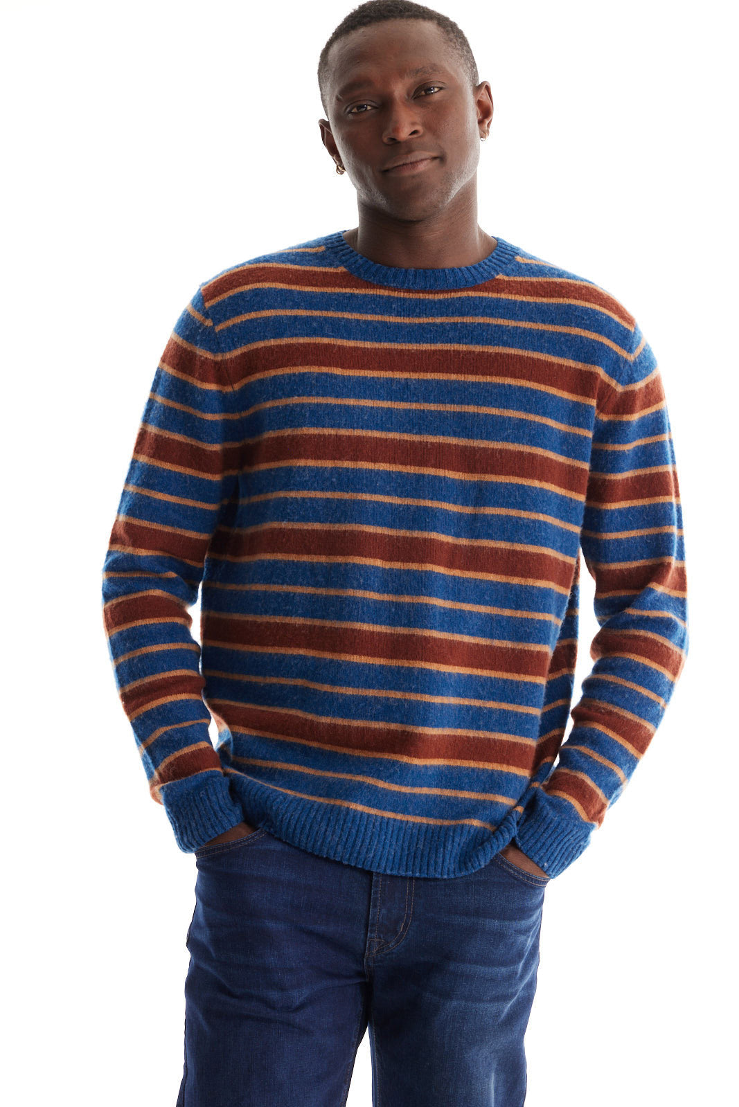 Merino Yarn Dyed Stripe Crew Neck Sweater