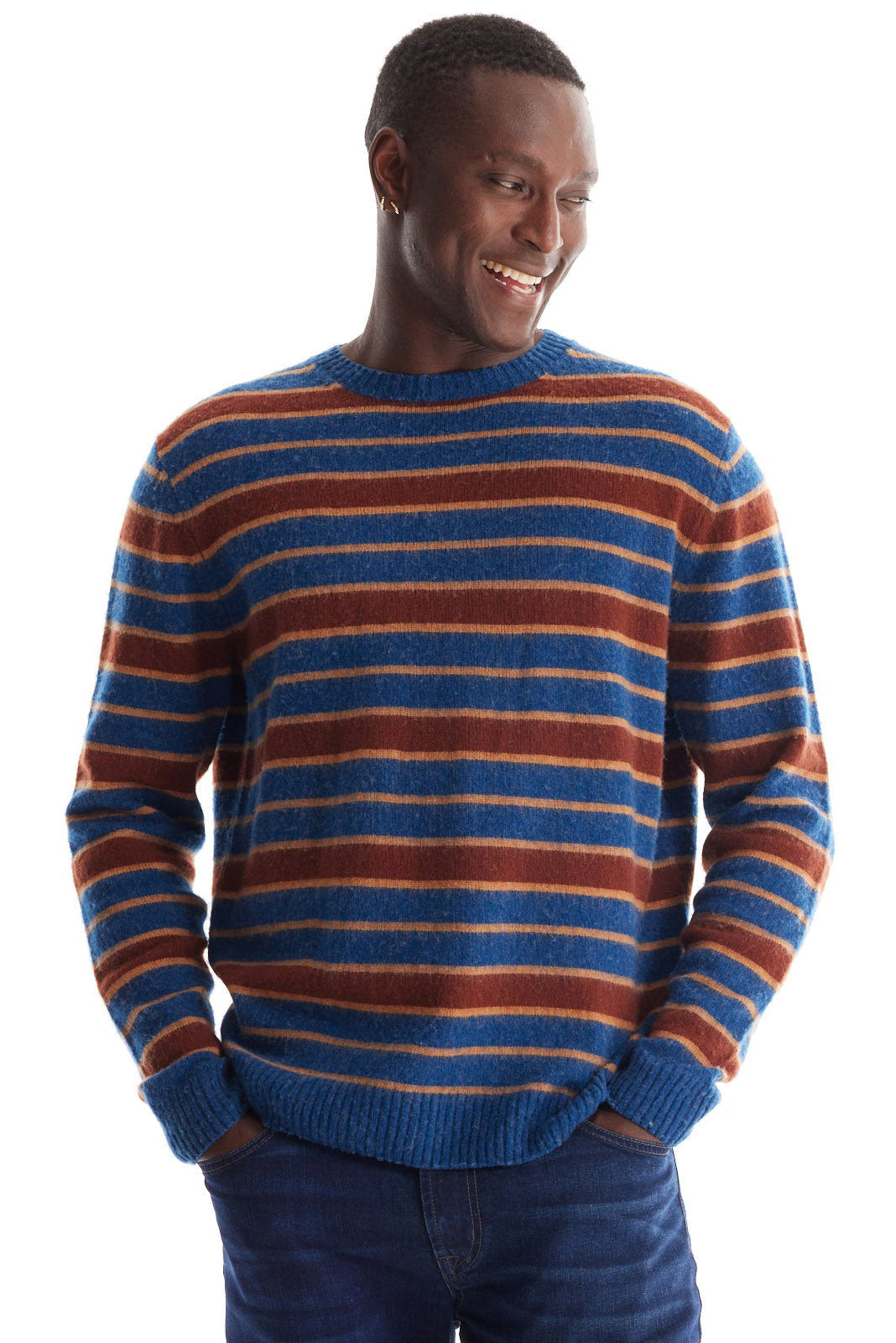 Merino Yarn Dyed Stripe Crew Neck Sweater