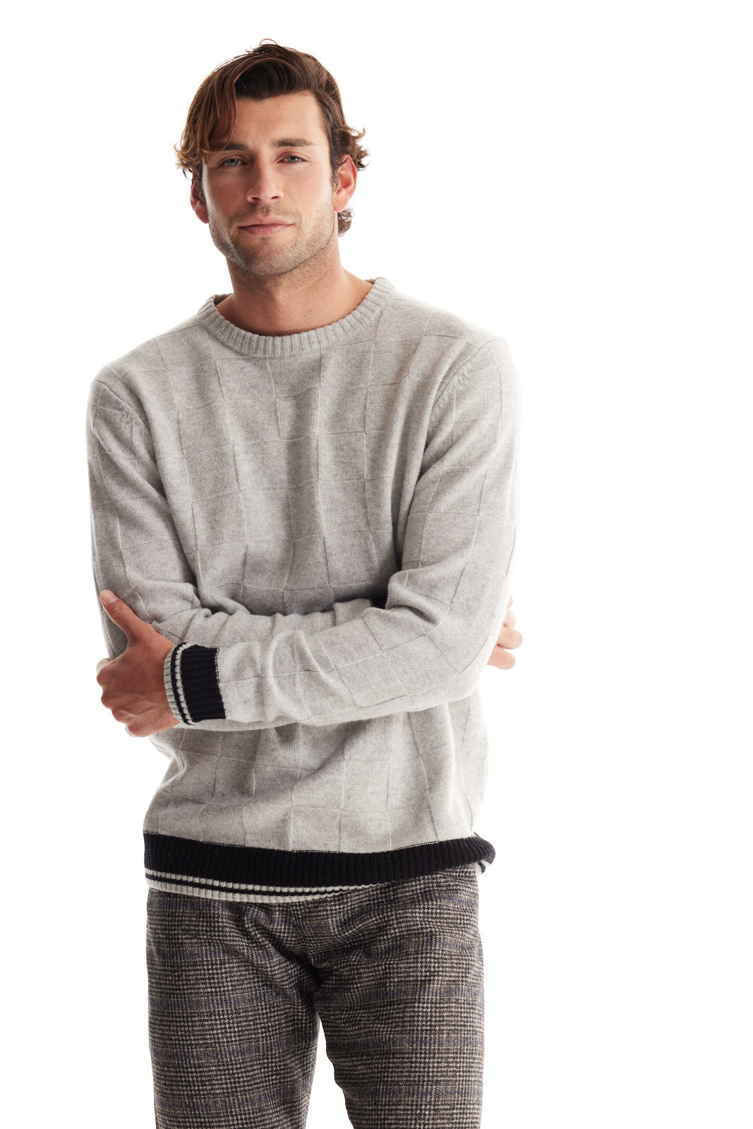 Merino Checker Crew Neck Sweater