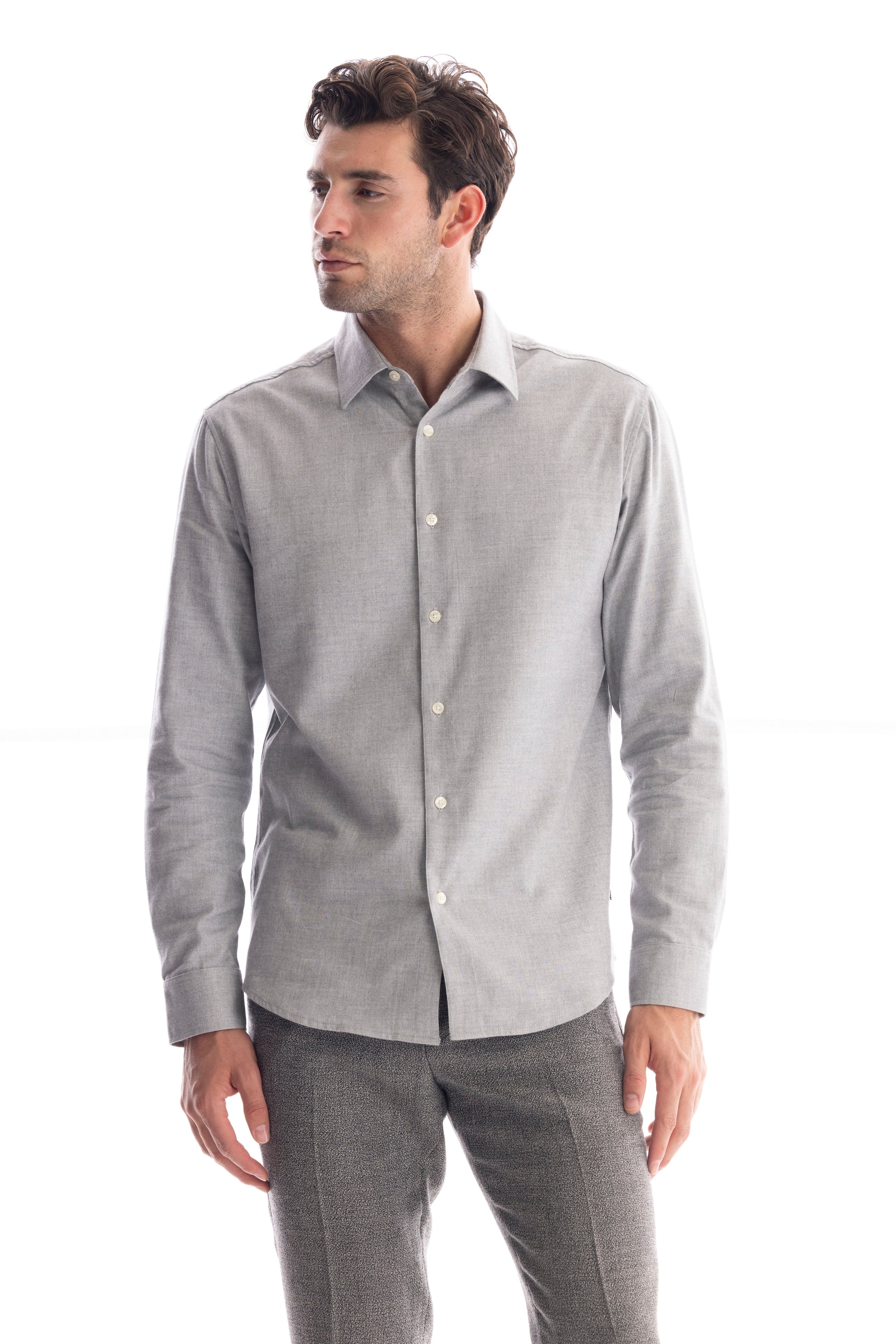 Micro Flannel Herringbone Dress Shirt