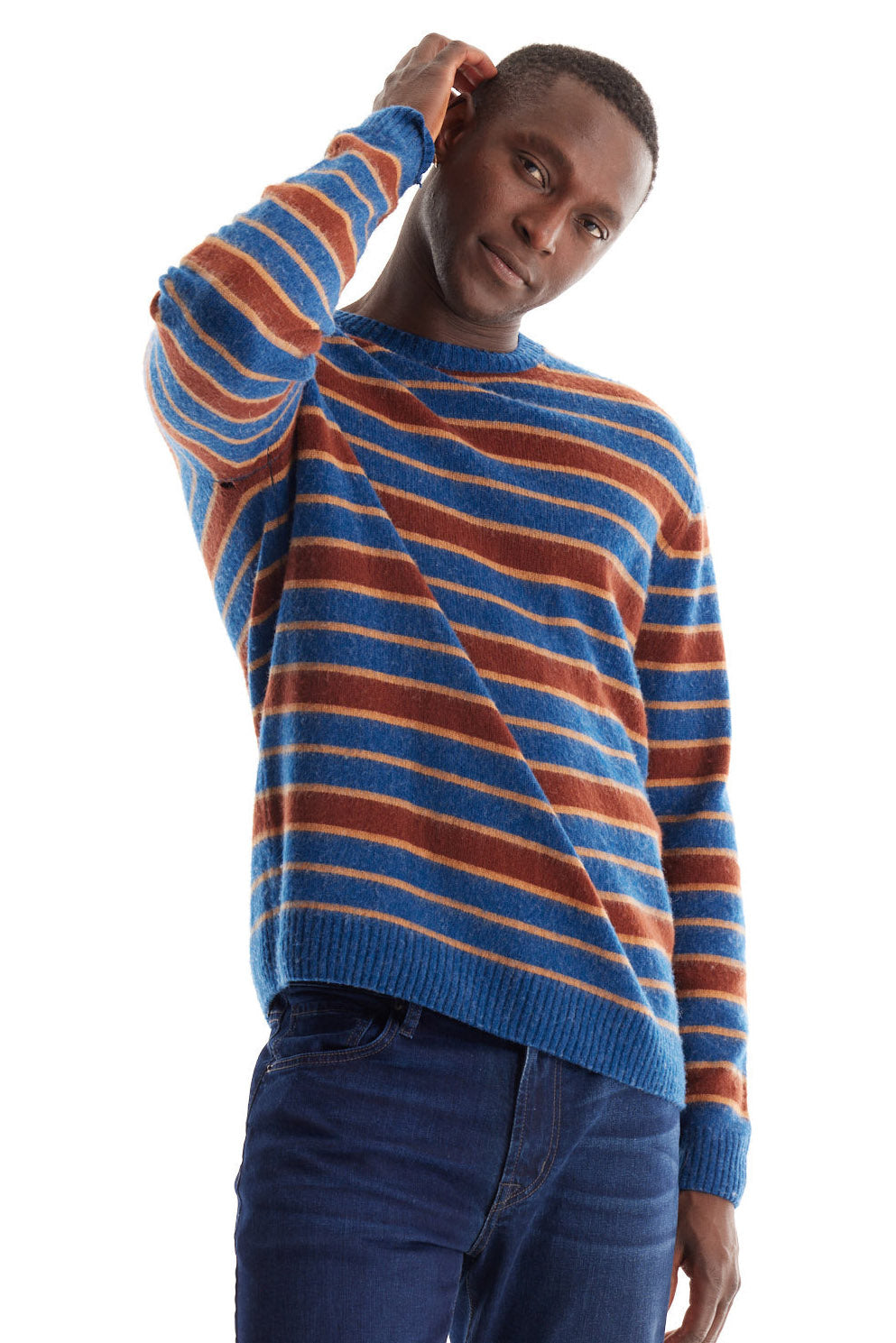 Merino Yarn Dyed Stripe Crew Neck Sweater
