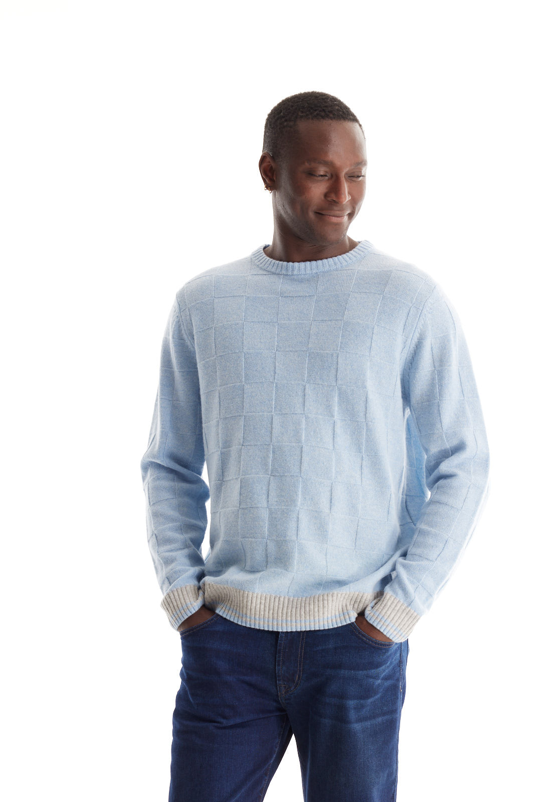 Merino Checker Crew Neck Sweater
